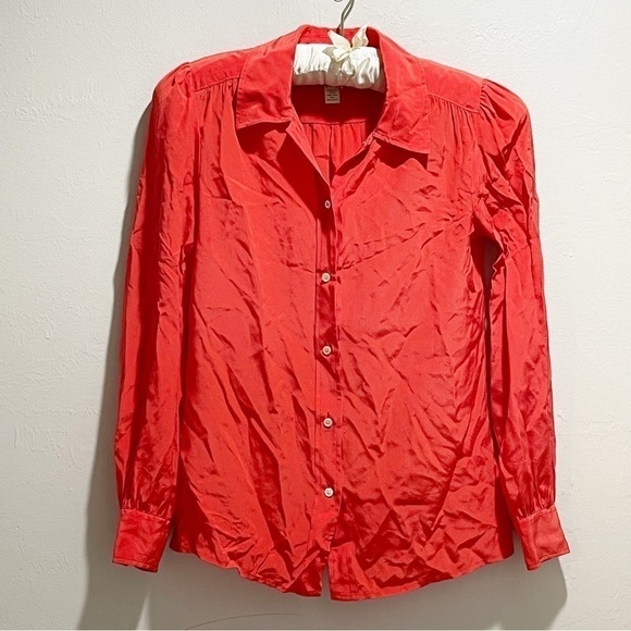 J CREW Women’s Coral LUCINDA Silk Long Sleeve Button Up Top Blouse Size 0 - Picture 2 of 7